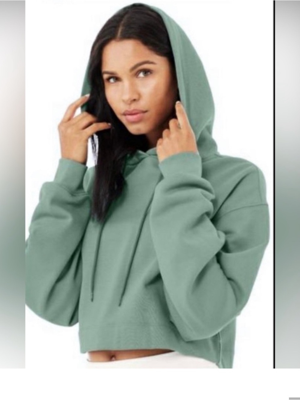 XS ALO Yoga Bae Crop Hoodie in Soft Seagrass